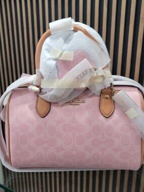 Coach Medium Rowan Satchel In Signature Canvas Powder Pink With Charms